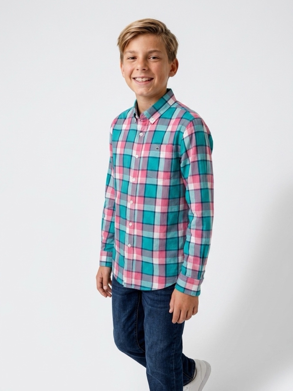 Crown & Ivy Boys Plaid Long Sleeve Button-Up Shirt Size L Multicolor